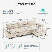 LINSY Home - Sofá de sofá de Dos plazas de Nube, Modular, de 90 Pulgadas, sofá de Pana, Suave, Moderno, cómodo, para Sala de Estar, Departamento, Oficina, Color Beige - Beis - Ver 3