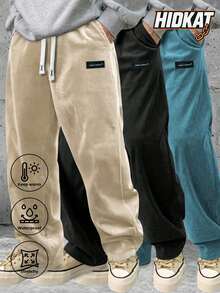 Hidkat Men's Vintage Wide-Leg Corduroy Casual Pants With Slant Pockets - Breathable Straight Leg Drawstring Waist Sweatpants, Suitable For Casual City Walks - 卡其色 - 查看 1