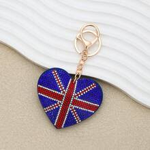 Rhinestone Inlaid National Flag Heart-Shaped Keychain, Heart-Shaped Rhinestone Bag Pendant, Suitable For Car Decoration, Men's Gift, Birthday Gift, Women's Gift, Graduation Gift, Creative Gift - Multicolor - View 9
