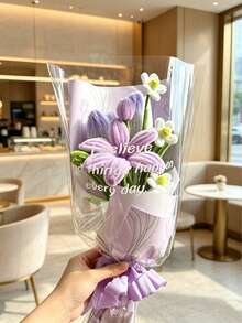 手工毛絨鬱金香與百合花束，馬卡龍色迷你包裝花禮，韓系美學攝影道具，生日與情人節禮物 - 彩色 - 查看 7