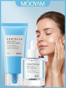 MOOYAM IREV 2件組 Centella HYALI-CICA 保養套組，玻尿酸保濕霜與舒緩安瓶精華組合，深層鎖水、顯著強化肌膚屏障，舒緩乾燥敏感泛紅肌膚，不油膩，適合所有膚質的日常臉部保養套組 - CENTELLA - 查看 1