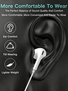 FCV USB-C Wired In-Ear Earphones With Built-In Remote Control For Music, Calls And Volume, Compatible With IPhone 17 16 Pro Max 16e 16 Plus 16Pro 15 Pro Max 15 Plus 15Pro 15, Galaxy, Pixel - White - View 5