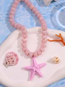 1件夏季度假粉色壓克力樹脂珠星魚項鍊，極簡休閒性感女款飾品 - 彩色 - 查看 4