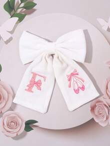 1件女孩 A-Z 26字母白色與粉色布藝蝴蝶結髮夾，字母刺繡髮夾，優雅髮夾，適合花朵裝飾，兒童日常穿著，婚禮派對禮物 - 彩色 - 查看 12