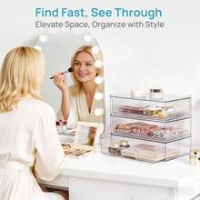 Vtopmart Stackable Storage Drawers, Acrylic Organizer With 24 Non-Slip Mats, Bathroom Organizer For Changing Table, Bathroom (5 Pack: Wide + Tall + Small) - 2 件裝 - 寬 - 查看 5