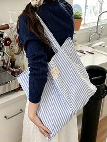 Striped Tote Shoulder Bag, Casual And Lightweight, Suitable For Daily Use, Travel, School, Shopping, Perfect For Outings Or Gifts - Multicolor - View 2