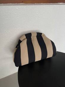 Bolso de mano de punto para mujer, diseño de rayas de bloques de color, gran capacidad, estilo clásico vintage con cierre de broche, adecuado para vacaciones y viajes - Multicolor - Ver 2