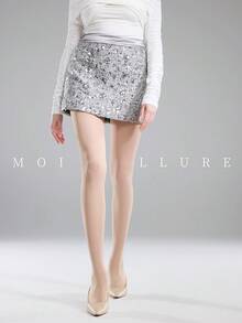 MOIRÉALLURE 1pc Solid Color Suitable For Daily Life Basic Tights - Clear - View 8