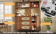 High Quality Sideboard With Wicker Effect & Glass Sliding Doors, 174.5cm Tall Kitchen Cabinet With - Walnut - View 4