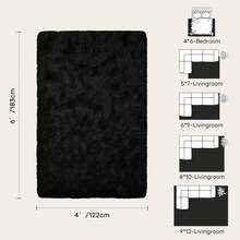 Large Shaggy Area Rug For Living Room & Bedroom – Stain-Resistant Fluffy Carpet With 1.4 In High Pile, Plush Aesthetic Throw Rug, Non-SIip Rubber Backing Complimentary 4 Anti-SIip Pads, Durable Edge Stitching – Cozy Minimalist Decor – Great Gift - Black - View 4