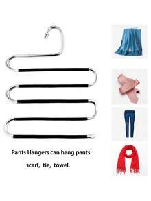 1/5pcs 5-Tier Multi-Function Anti-Slip S-Shaped Pants Hanger With PVC Anti-Slip - Black - View 5