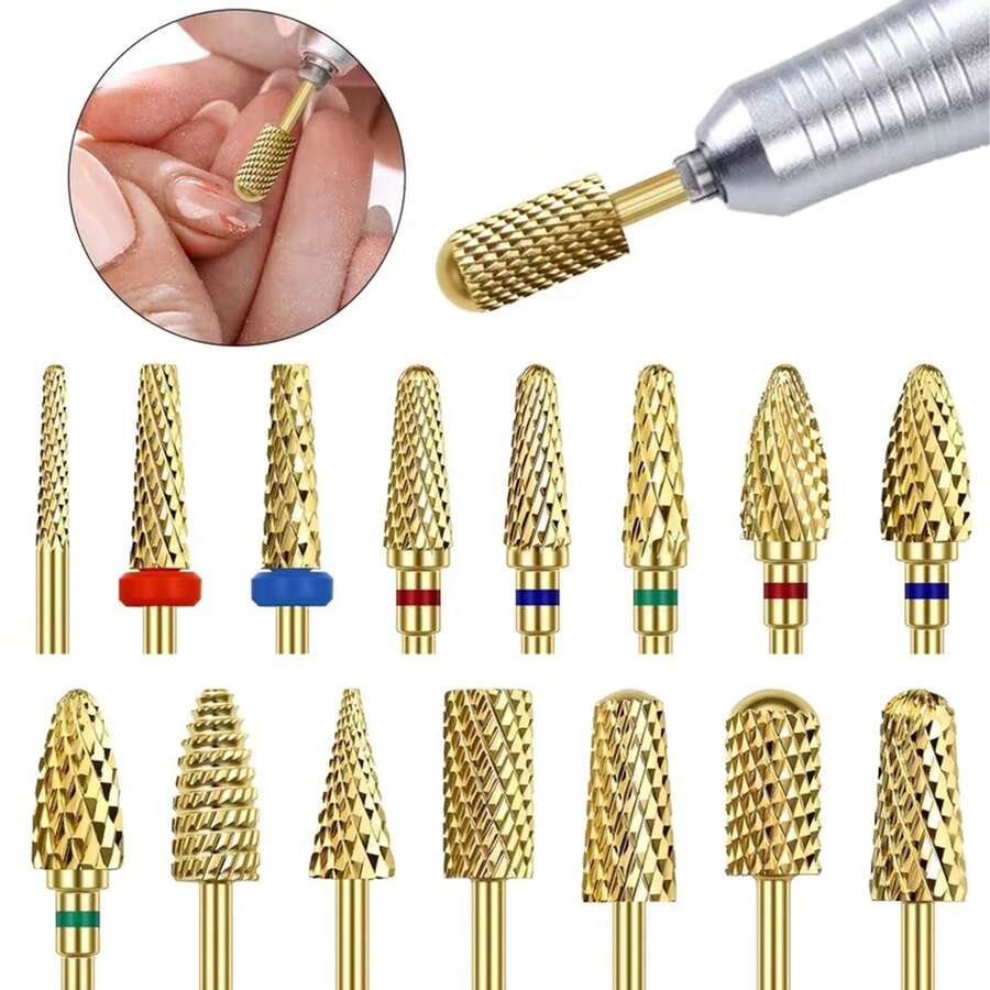 Golden 1PC Professional Nail Drill Bit Cone Carbide Manicure Drill For Electric Milling Cutter Nail Files Buffer Nail Art Equipment Accessory - Gold - View 1