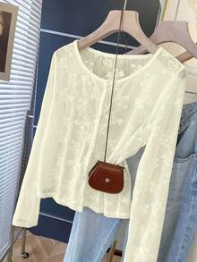 Casual, Versatile And Lightweight Jacket With Jacquard Butterfly Print. - Apricot - View 1