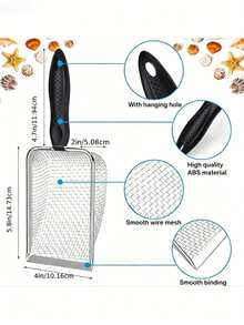Stainless Steel Beach Sifter With Multi-Function Mesh Filter Garden Soil Sieve 1pc - Garden Sand Compost Sifter With Handle - Garden Sieve, Beach Mesh Shovel, Filter Sand Shovel For Picking Up Shells, Shark Teeth Sifter, Perfect For Sand, Rocks, Dirt, Compost - Ideal For Gardening Use - B - View 2