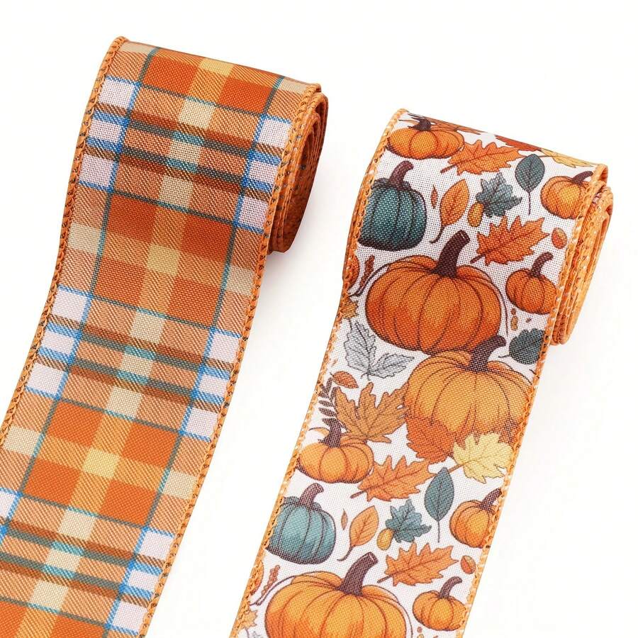 5 Yards Autumn Ribbon Polyester Pumpkin Ribbon Gift Wrapping Craft Decorative Satin Ribbon Decorative Ribbon Gauze Satin Suitable For Gift Box, Packaging Bag, Bow,Gift Wrapping,Wedding Decorations,Party Decoration Harvest Festival Thanksgiving - Multicolor - View 1