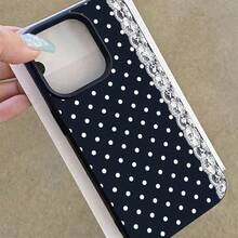 1pc TPU Material Navy Blue Polka Dot Lace Edge Pattern Phone Case Compatible With IPhone 17 Pro Max/17/16 Pro Max/15/13/12/11/ S20 FE/A15/S24/A55/ Note 11/Note 12/Note 13 Pro Full Coverage Anti-Drop Soft Shell Protective Cover - Black - View 4