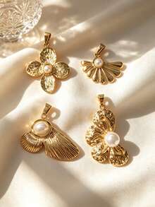 Multi-Style Glossy Embossed 3D Floral & Leaf Stainless Steel DIY Pendant, Fan-Shaped Wing & Four-Petal Flower Reconfigurable Assembly, Light Business Garden Office, Floral Afternoon Tea Salon, Small Outdoor Engagement Tea Party, Best Friend Store Visit, Gentle Pastoral Style Wearable Accessory - Multicolor - View 3