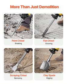 Demolition Jack Hammer, 2200W 1350 BPM Jack Hammer Concrete Breaker, Heavy Duty Electric Jack Hammer 4pcs Chisels Bit With Gloves, 360° Swiveling Front Handle For Trenching And Breaking Holes - Yellow - View 3