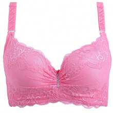 Sujetador sexy de encaje ajustable de talla grande con aros, push-up, estilo fino para mujer. - Rojo - Ver 10