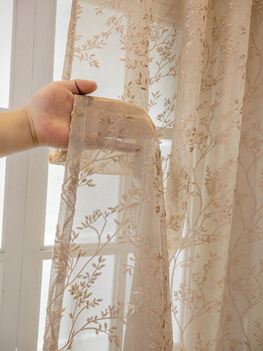 1件夏季亞麻透氣窗簾,純色極簡百搭客廳薄紗窗簾,臥室遮蔽隱私窗簾 - 卡其色 - 查看 1