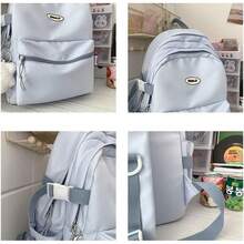 Cute Backpack With Charming Accessories, Casual And Stylish Everyday Bag, Simple Laptop Bag, Waterproof Travel Backpack, Suitable For Women (Blue) - Black - View 12