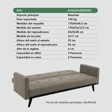 Kingshouse |   Sillón Sofá Cama Plegable - Sala Moderna Minimalista - Tapizado Poliéster - Estructura Madera - 3 Personas - Departamento o Casa - Color Gris - Beige - Ver 9