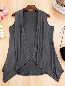Plus Size Long Cardigan, Shawl Style, Modern, Elegant, Solid Color, Lightweight, Sleeveless, Open Front. - Grey - View 5