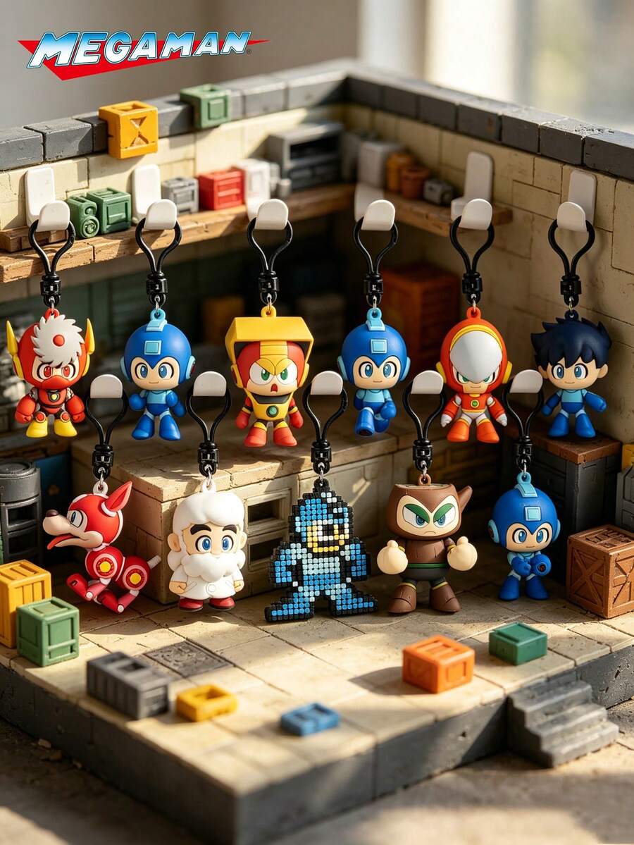 Sega 1 件 MEGAMAN 官方授权神秘盲盒袋夹 3D 角色系列吊坠钥匙扣洛克人或其他角色随机一个适合万圣节圣诞节周年派对礼物送给最好的朋友家人粉丝 - 彩色 - 查看 1