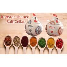 Novelty Chicken Design Ceramic Seasoning Jar 13Oz Blue Decorative Spice Container With Lid And Spoon For Kitchen Countertop Salt Sugar Coffee Storage - Red - View 11