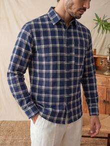 glestore Men's Vintage Casual Printed Long Sleeve Button Down Shirt, Suitable For All Seasons, Versatile - Royal Blue - View 5