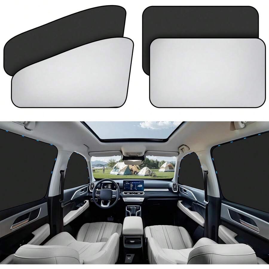 4 buah Tirai Pelindung Matahari Jendela Samping Mobil Magnetik - Warna Perak Titanium, Tirai Privasi Depan dan Belakang, Perlindungan UV, Cocok untuk Beludru dan Tempat Ganti Popok, Cocok untuk Sedan, Mobil, SUV, Daya Rekat Kuat, Dapat Digunakan Sebagai Tirai, Aksesori Mobil