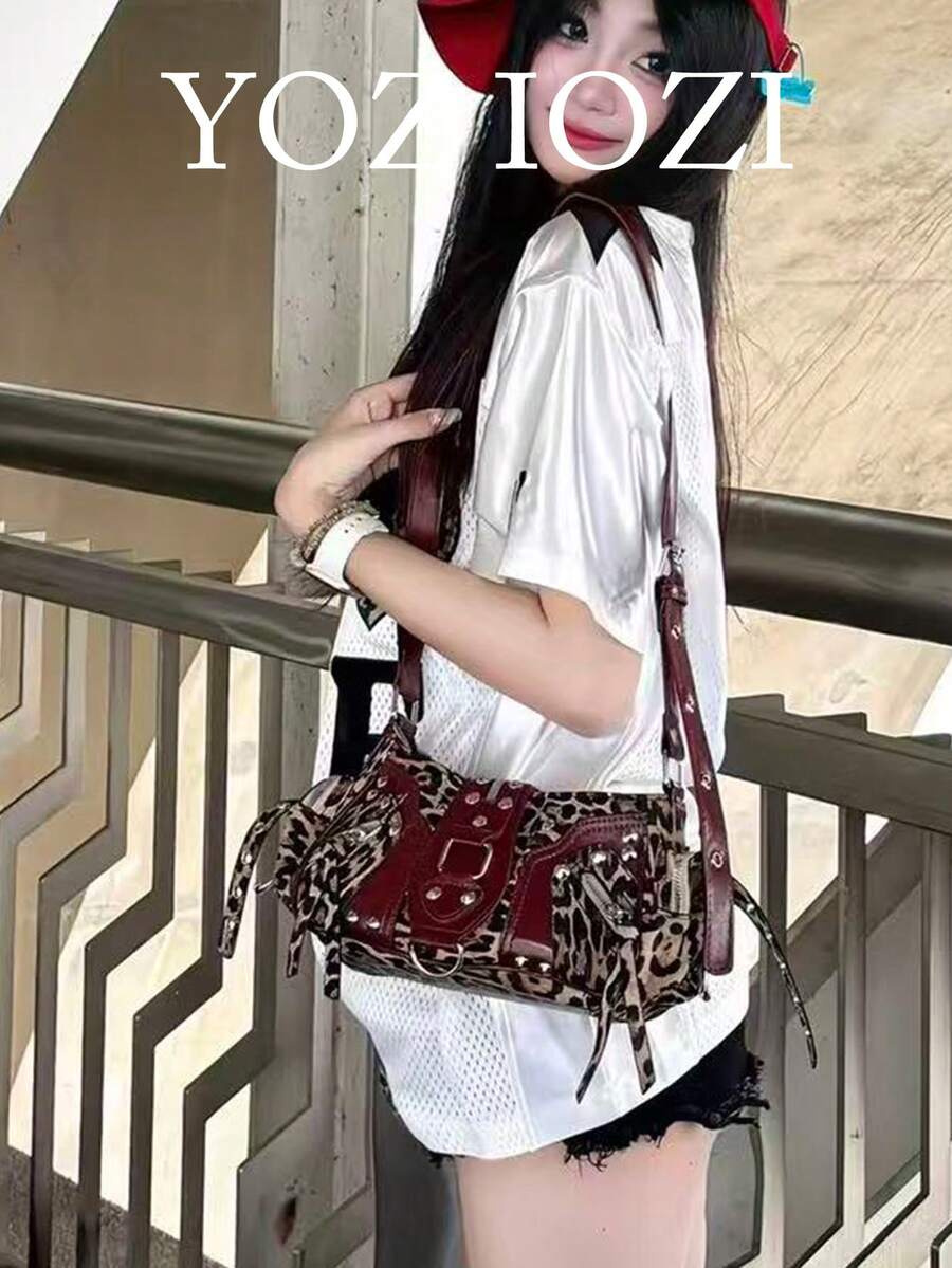 復古荔枝紋理保齡球包,秋冬百搭時尚女款上班通勤斜挎枕頭包 - 彩色 - 查看 1