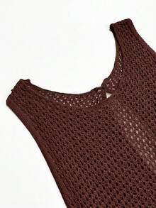 Women's Summer 2026 New Bohemian Sexy Hollow Out Casual Sheer Sleeveless Slim Fit Flattering Backless Design Long Dress Vacation Beach - Chocolate Brown - View 10