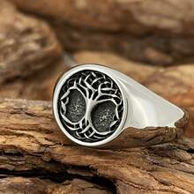 1pc European And American Hot-Selling Minimalist Tree Of Life Stainless Steel Ring, Unisex, Gift For Dad, Mom, Colleague, Friend - Ring - View 4