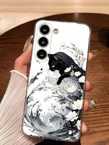 1件時尚黑貓與花卉圖案軟手機殼保護套，適用於 Honor Galaxy A04e/12/A13/A14/A34/A50/A52/A53/A54/S21/S22/S23/S24/S25/S25Ultra/S25FE/S26/S26 PLUS/S26 ULTRA/S26 EDGE/ 6A/7A/8A/ 12T/13T/15T/15 TPRO - 無色 - 查看 4