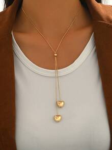 1 pieza Collar largo multicapa en forma de Y con cadena de maíz estilo bohemio, ajustable, adecuado para uso diario, vacaciones, fiestas, joyería multifuncional para mujer - Corazón dorado en forma de Y - Ver 6