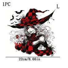 1pc/2pcs/3pcs Scary Witch Pattern With Red Plaid Hat, Bat And Skull Design, Suitable For Various Projects, Comes With Heat Transfer Patch. This Washable Heat Transfer Sticker Is Perfect For Halloween Costumes And Decorations. It Can Be Applied To Various Items Such As T-Shirts, Masks, Jeans. - Multicolor - View 9