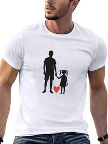 Camiseta de hombre con estampado de padre e hijo tomados de la mano, corte regular, estilo casual de manga corta, diseño que refuerza el vínculo, cómoda de llevar - Blanco - Ver 1