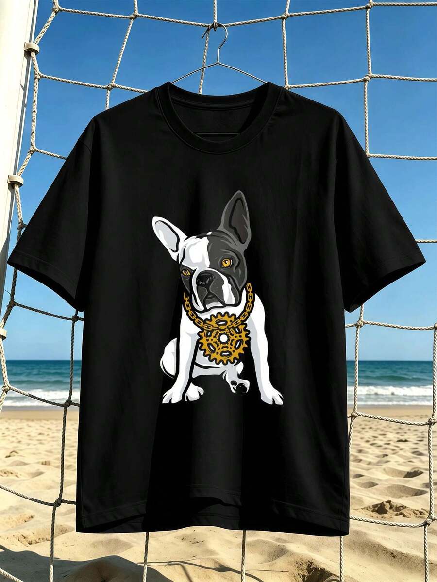 Men's French Bulldog Graphic T-Shirt, Quality Fabric, High Impact Print, Casual, Breathable. - Black - View 1