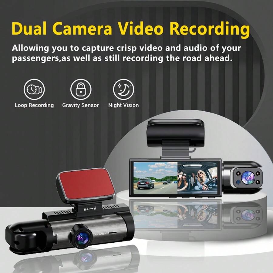 1 pieza Cámara de salpicadero de doble lente 1080P, adecuada para automóviles, frontal e interior, con pantalla IPS de 3.16" de gran angular, DVR de coche, diseño compacto, fácil instalación, discreta y se adapta a la mayoría de los vehículos