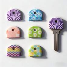 3/5/10 piezas Tapas de silicona para llaves - Cubiertas de llaves con patrones florales coloridos aleatorios con diseños de líneas, flores y círculos, suaves y duraderas, fáciles de identificar, material resistente, divertidas y creativas, adecuadas como accesorios para llaveros, perfectas para llaves de puertas - Multicolor - Ver 2
