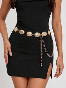 1pc Boho Gold Coin Chain Waist Belt For Women, Beach Vacation Metal Belt For Dress Skirt - Multicolor - View 1