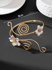 1pc Niche Vintage Gold Spiral Twisted Branch White Oil Drop Plumeria Women's Arm Cuff - White - View 5