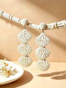 一對波希米亞風拉菲草貝殼耳環，適合夏季海灘穿搭，為您的造型增添氛圍感 - 彩色 - 查看 6