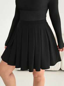 Falda midi plisada roja básica, versátil y cómoda para mujer de talla grande, para otoño/invierno, fondo de armario, Navidad, Año Nuevo - Negro 2 - Ver 1