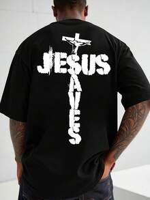 Camiseta de Hombre con Estampado de Cruz y Jesús 2026 - Camiseta Religiosa de Manga Corta, Cuello Redondo, Estilo Casual con Marca de Cruz para Eventos Religiosos, Ropa Informal y Reuniones - Negro - Ver 1