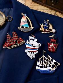 Broches de velero de esmalte de lujo - Alfileres de vehículo elegantes para mujeres unisex accesorios de joyería casual para fiestas / Regalos para amigos insignias decoración - velero - Ver 2