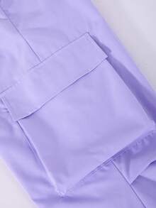 Spring/Autumn New Tween Girl Street Casual 2-Piece Set, Pure White Loose Drop Shoulder Round Neck Sweatshirt With Letter Print, Paired With Light Purple Elastic Waist Multi-Pocket Pleated Wide Leg Cargo Pants, Lightweight Breathable, Versatile Campus Streetwear Outfit - White - View 8