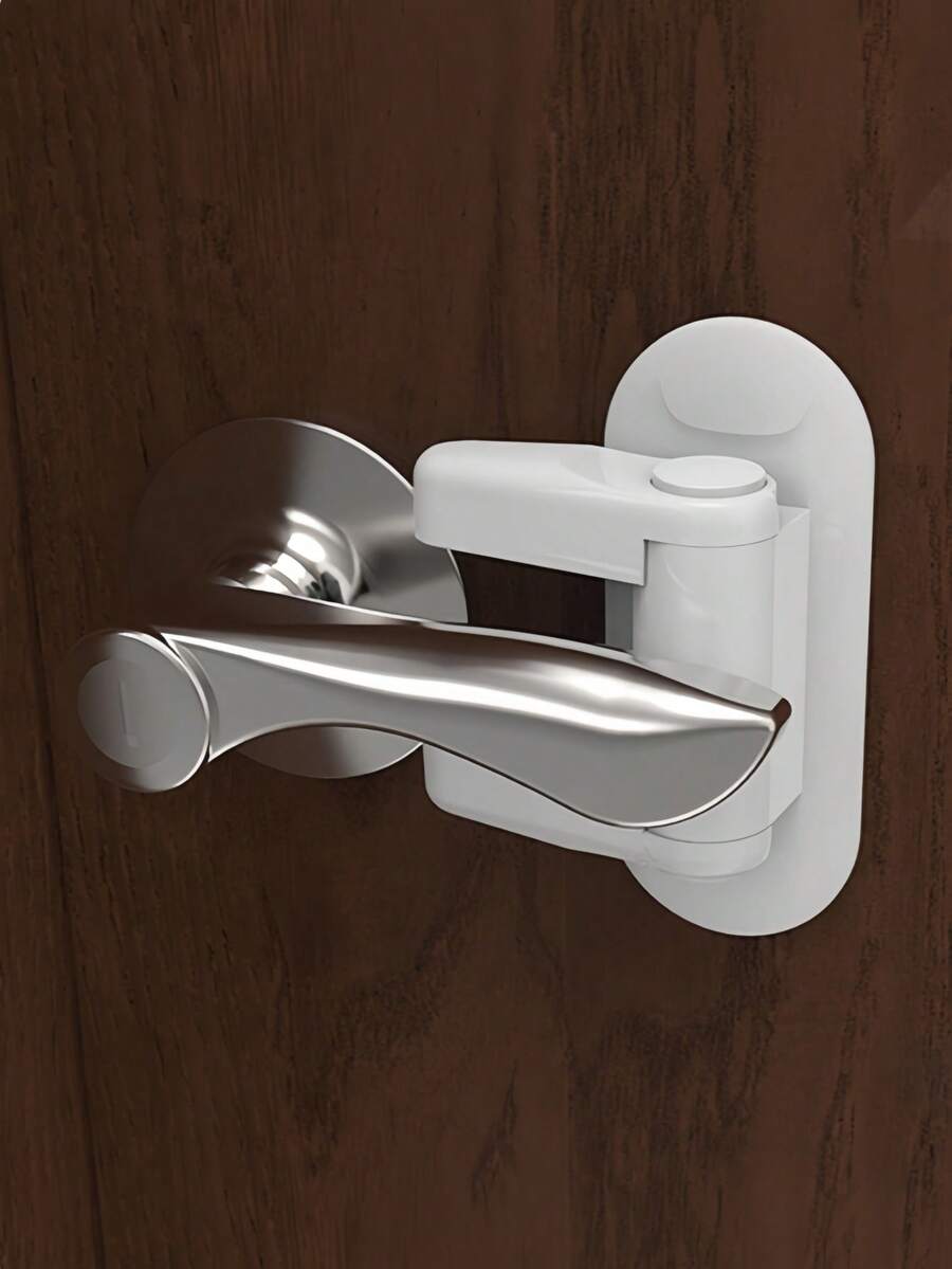 1pc Anti-Slip Door Stopper With Lock, Suitable For Home Use, No Need To Sew On Door, Portable Door Handle Lock, Anti-Theft Door Bar Lock, With Adhesive - Multi-Function Door Lock Unlocking Device