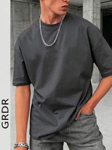 Men's Fashionable Loose Fit Short Sleeve T-Shirt GRDR | Exquisite Design | Summer Essential | Easy To Match | Show Off Your Style - 深灰色 - 查看 1